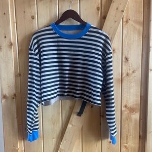 Striped cut off sweatshirt, blue trim, no tags